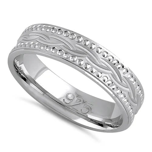 women's split-shank engagement rings-Sterling Silver Diamond Cut Wavy Wedding Band Ring