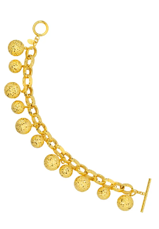 women's bangle bracelets-TOMEI Dangling Balls Bracelet, Yellow Gold 916