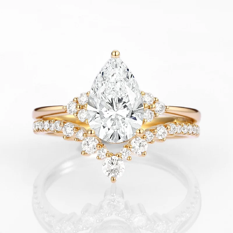 women's celestial engagement rings-1.5ct Classic Pear Lab Grown Diamond Ring Set 2pcs