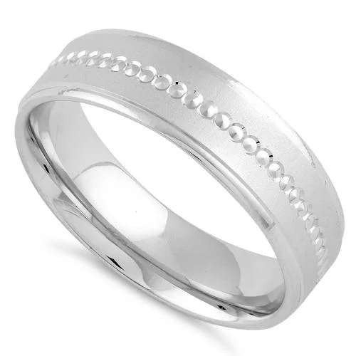 women's baguette engagement rings-Sterling Silver Diamond Cut Circles Wedding Band Ring