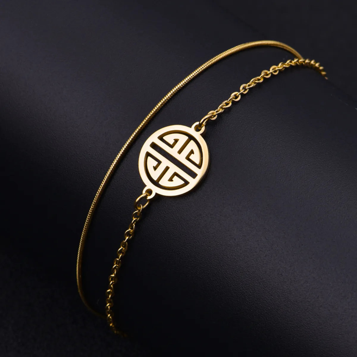 women's elegant bangles-Casual Ethnic Style Round Solid Color Titanium Steel Plating Hollow Out Gold Plated Bracelets