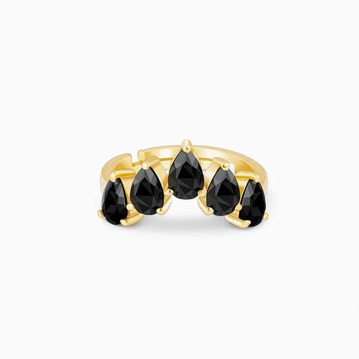 women's adjustable size rings-Golden Enchanting Pear Stone Ring