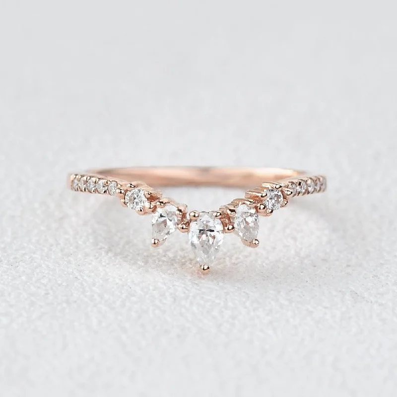 women's statement engagement rings-Pear Shaped Curved Moissanite Wedding Band