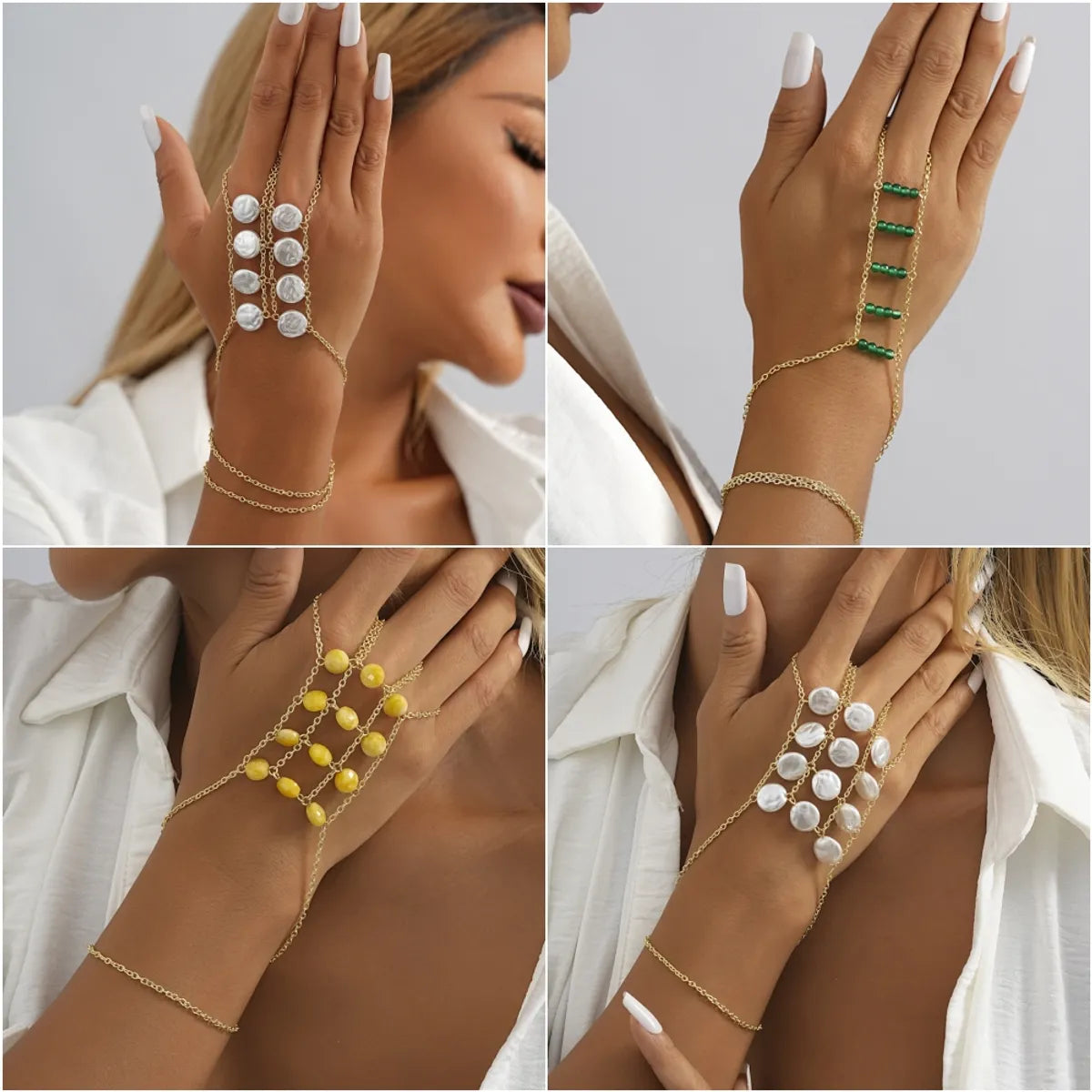 women's chain bracelets-Cute Sweet Simple Style Asymmetrical Imitation Pearl Alloy Natural Stone Wholesale Bracelets