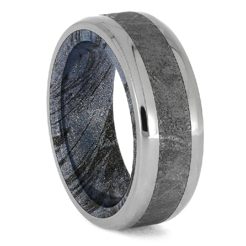 women's vintage-style rings-Cobaltium Mokume Sleeve with Meteorite