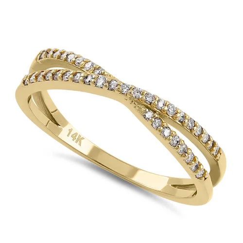 women's radiant-cut engagement rings-Solid 14K Yellow Gold Thin Trendy X Crossover Diamond Ring