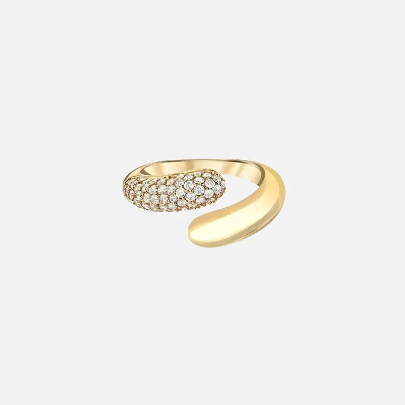 women's silver rings-Petal Wrap Ring with Half Pave Diamonds