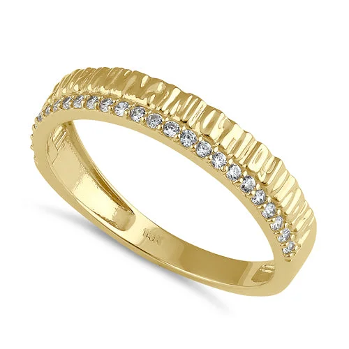 women's unique engagement rings-Solid 14K Gold Hammered Engagement CZ Ring