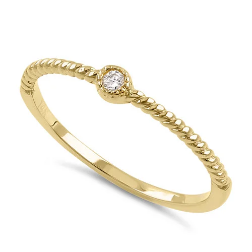 women's heart-shaped engagement rings-Solid 14K Yellow Gold Thin Stackable Rope and Diamond Ring