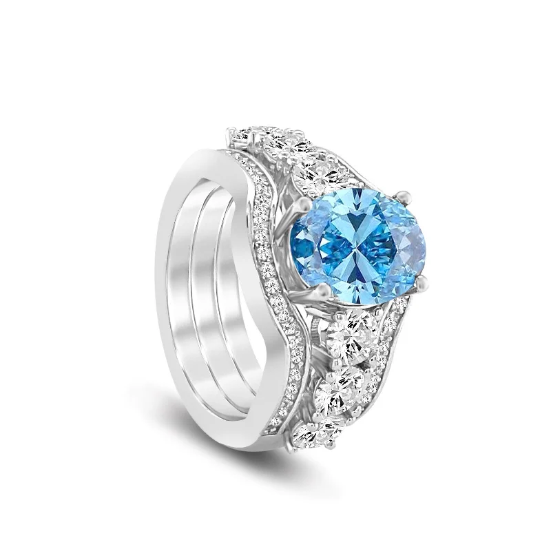 women's mother-daughter rings-3 Carat Aquamarine Wedding Set