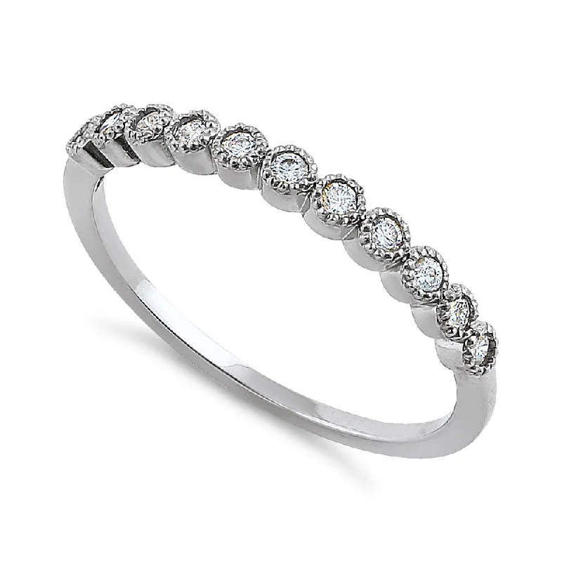 women's star engagement rings-Solid 14K White Gold Classic Row Diamond Ring