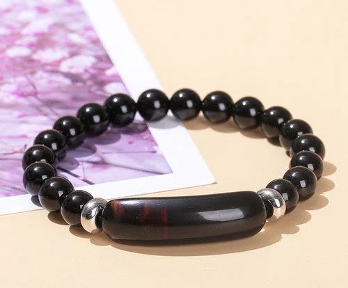 7a Natural Black Agate Bridge Bracelet