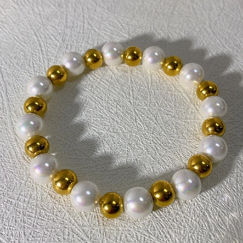 8mm Shell Pearls 7mm Stainless Steel Golden Balls