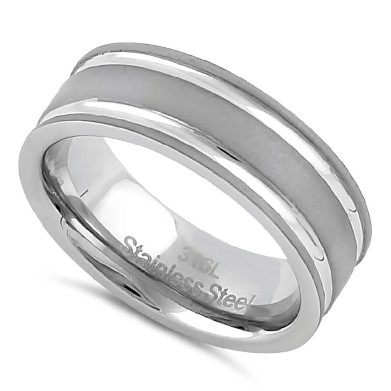 women's moissanite engagement rings-Stainless Steel Men's 7mm Matte with Polished Stripes Wedding Band