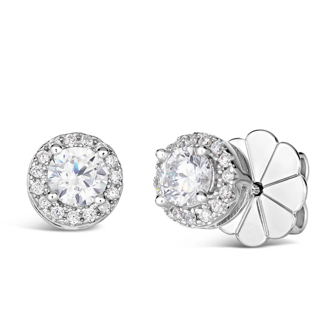 women's knot rings-Hello, Halo 2 Carat White Diamond Crystalline Studs