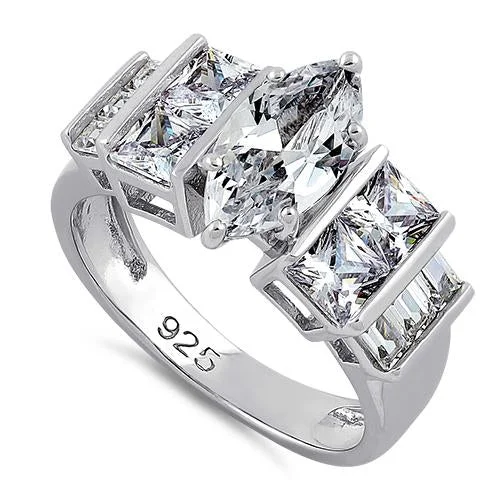 women's delicate engagement rings-Sterling Silver Marquise Cut Engagement Clear CZ Ring