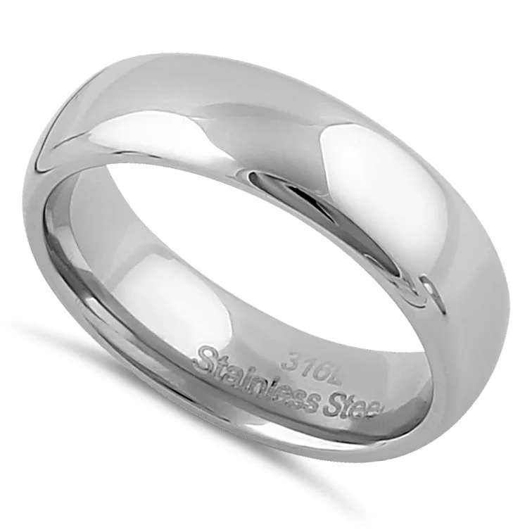 women's two-tone engagement rings-Stainless Steel Men's 6mm Polished Wedding Band