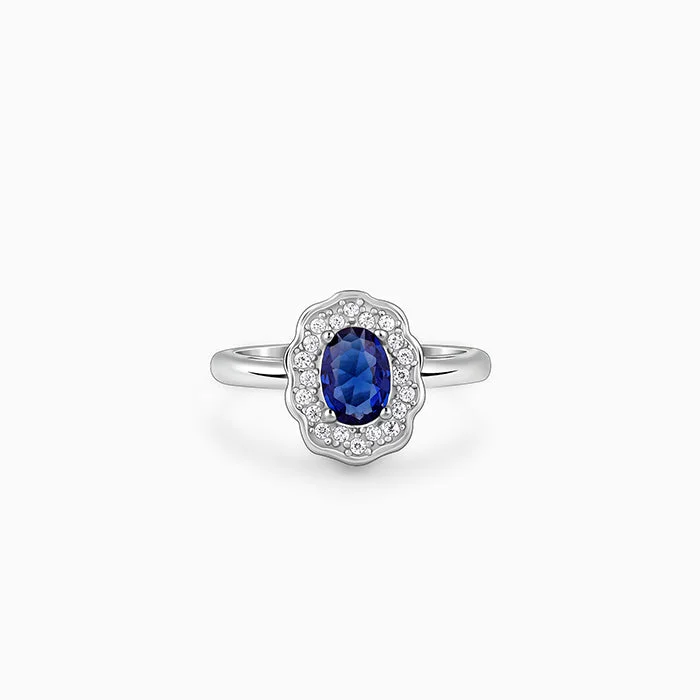 women's symbolic rings-Silver Blue Oval Ring