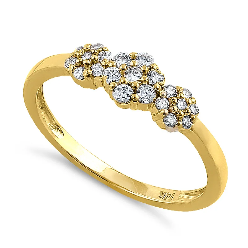 women's split-shank engagement rings-Solid 14K Yellow Gold Flower Cluster Diamond Ring