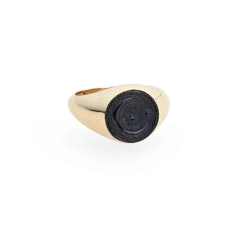 women's snake rings-MOON & STARS INTAGLIO SIGNET RING