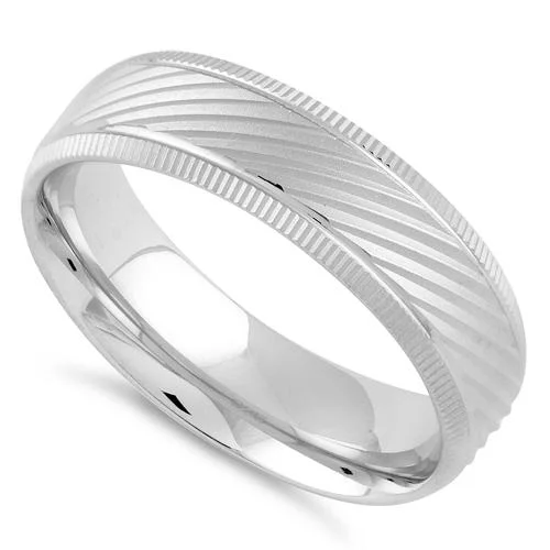 women's infinity engagement rings-Sterling Silver Diamond Cut Slanting Lines Wedding Band Ring