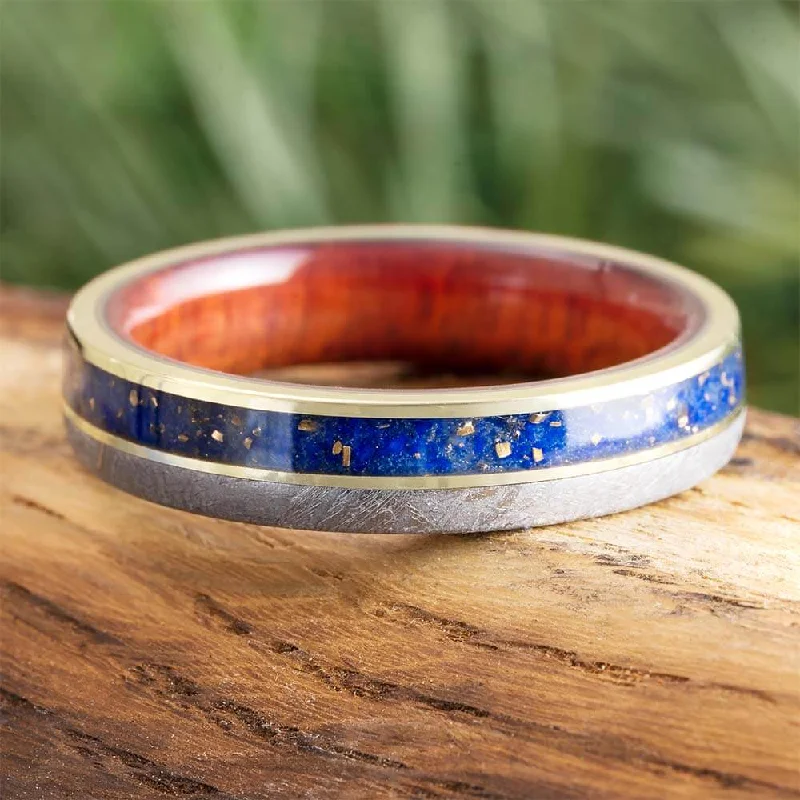 women's birth month rings-White Gold Ring with Lapis Lazuli and Meteorite