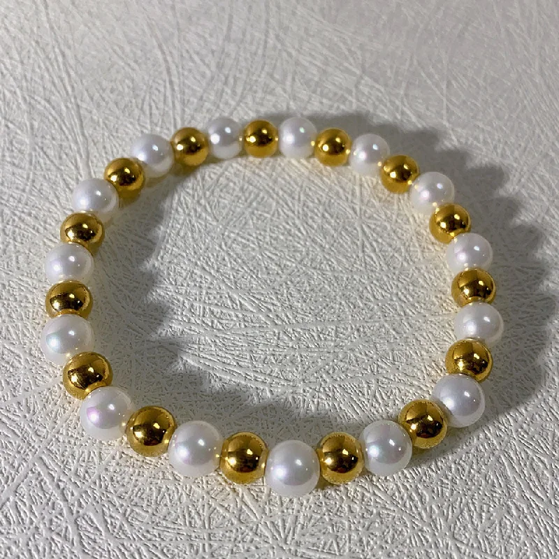 6mm Shell Pearls 6mm Stainless Steel Golden Balls