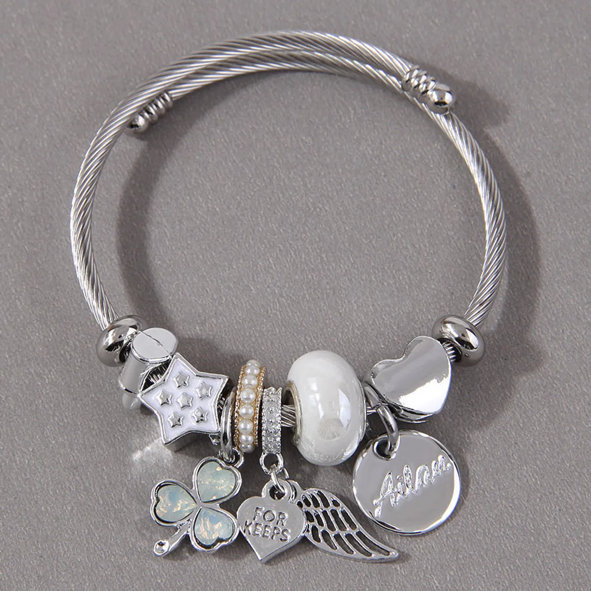 women's mermaid bracelets-Simple Style Shamrock Wings Stainless Steel Alloy Bangle