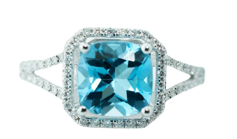 women's anniversary engagement rings-14K White Gold 2.35cttw Blue Topaz & 0.30cttw Diamond Ring by RJM