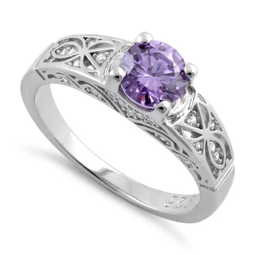 women's bypass engagement rings-Sterling Silver Amethyst Round Cut Engagement Ring