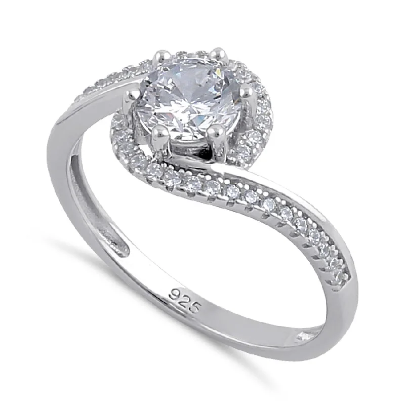 women's rope engagement rings-Sterling Silver Clear CZ Circular Engagement Ring