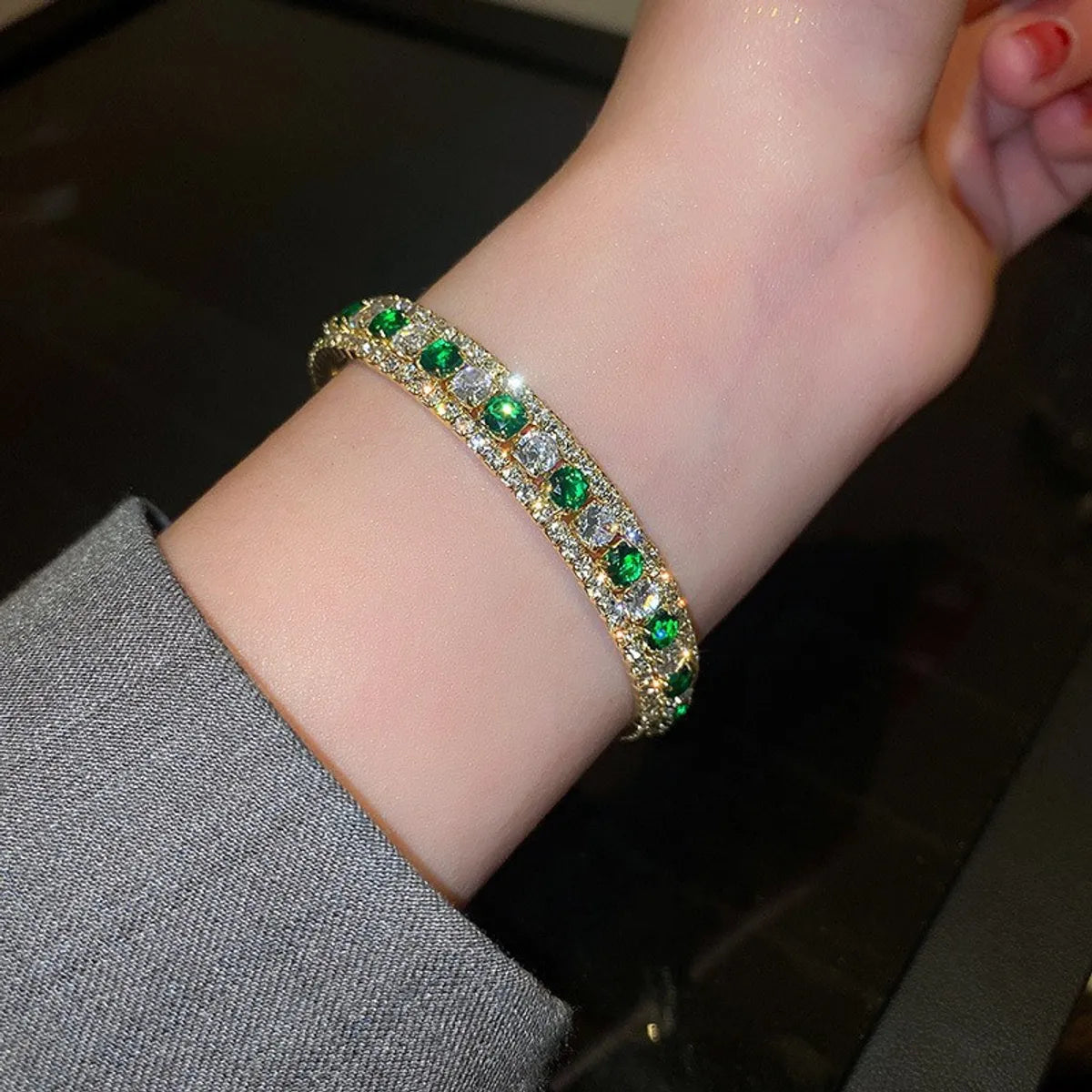 24# Bracelet-Silver Green Diamond