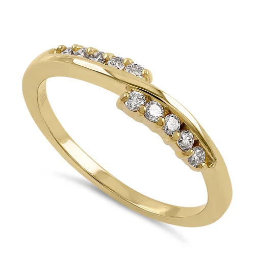 women's classic solitaire engagement rings-Solid 14K Yellow Gold Elegant Overlapping Diamond Ring