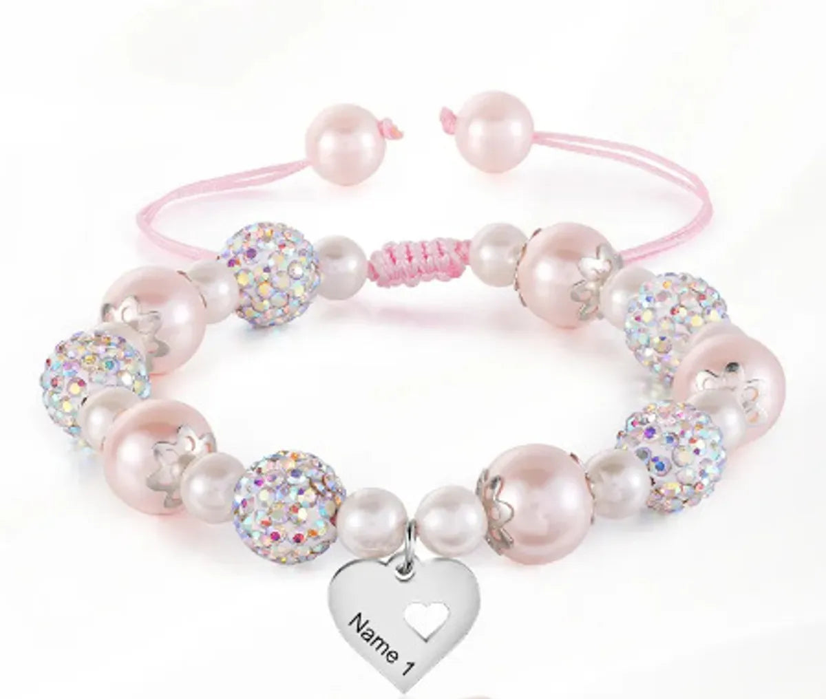 Pink Beads White Beads Diamond Ball Hollow Heart Pendant