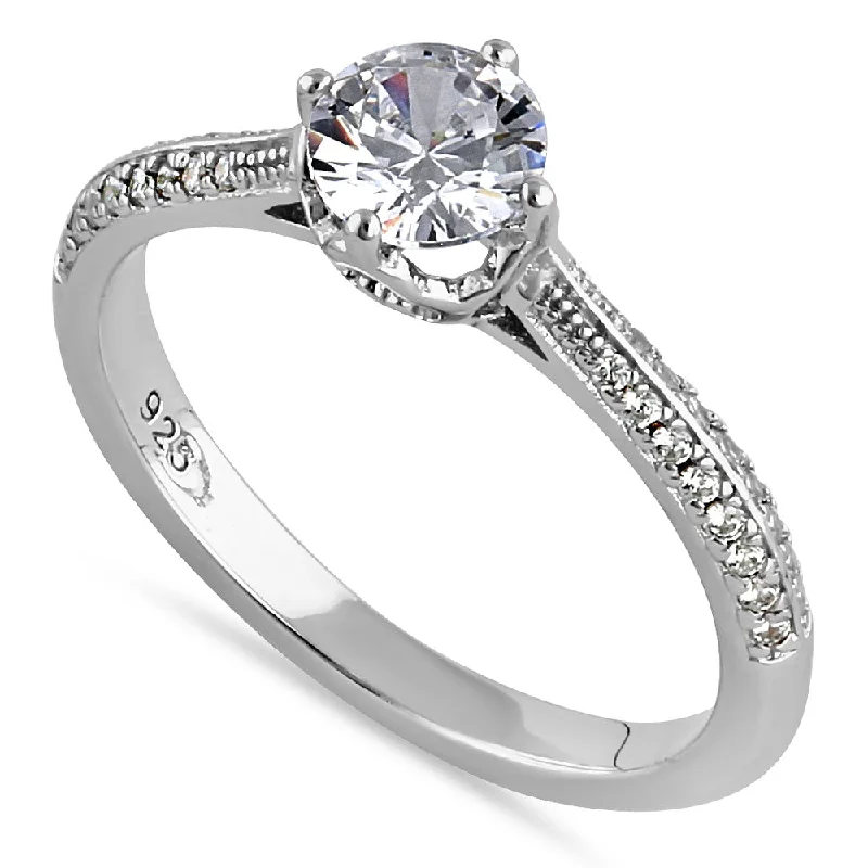 women's custom engagement rings-Sterling Silver Dainty Cathedral Round Cut Clear CZ Engagement Ring