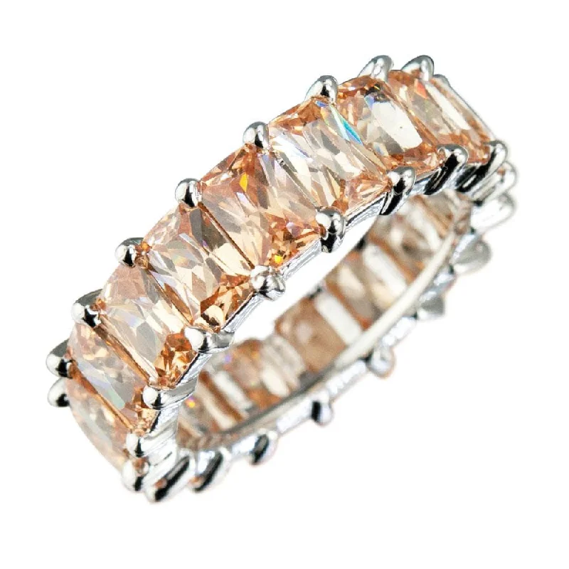 women's cocktail rings-Champagne Forever Baguette Eternity Ring