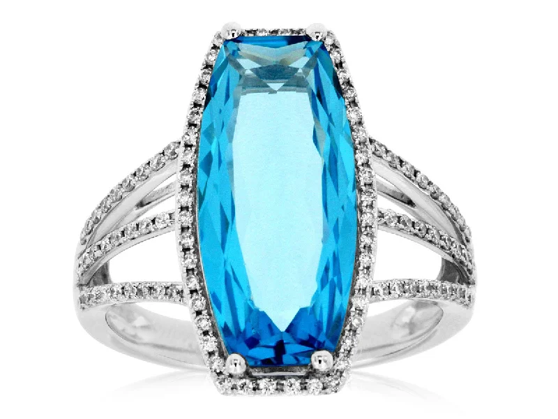 women's classic solitaire engagement rings-14K White Gold 6.80ct Blue Topaz & 0.31cttw Diamond Ring