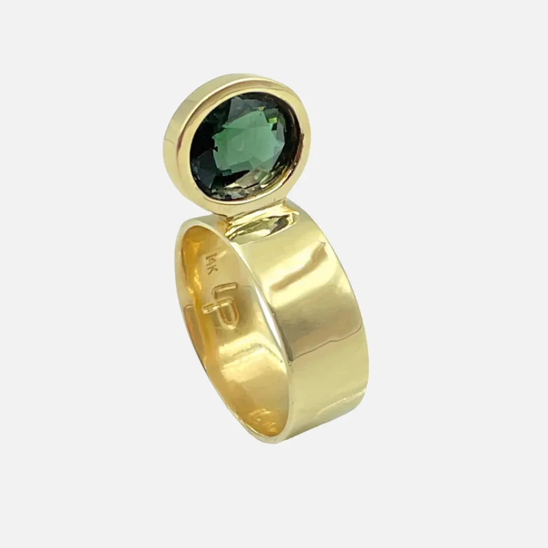 women's geometric rings-Perched Setting Ring with Green Tourmaline