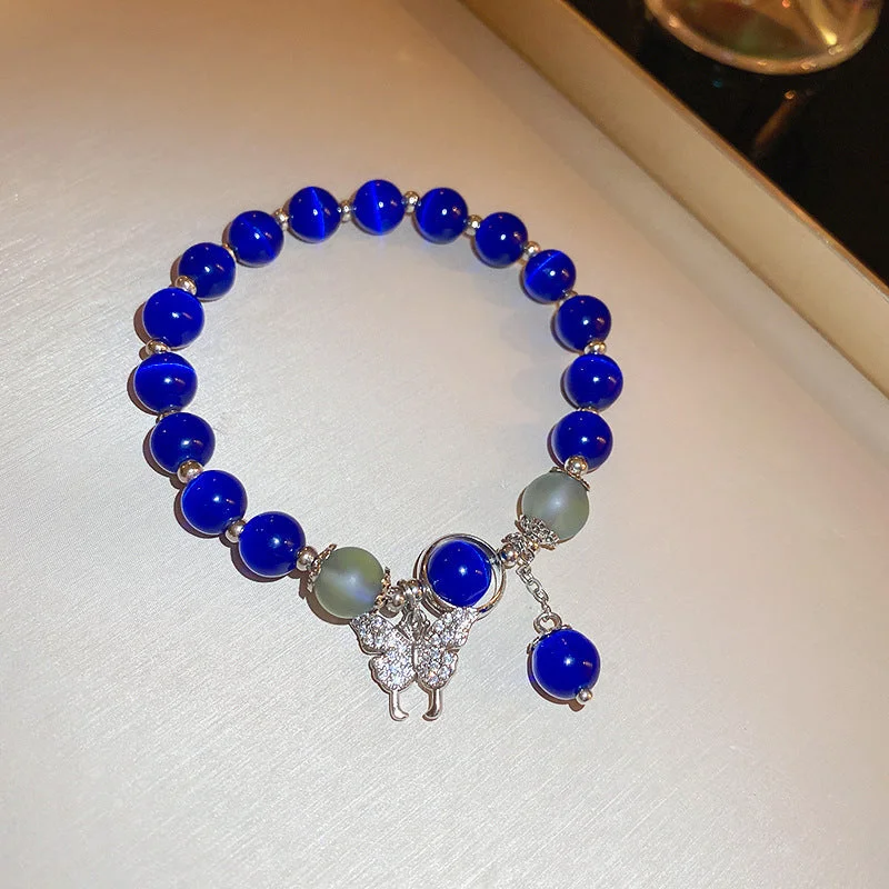 91# Elastic Bracelet-Silver-Dark Blue Opal