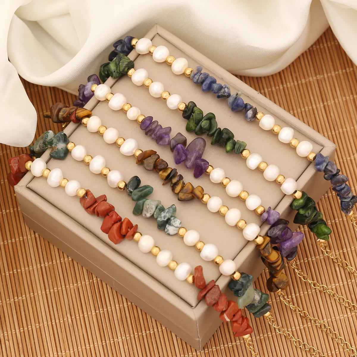 women's bar bracelets-Ins Style Commute Irregular Stainless Steel Imitation Pearl Natural Stone Beaded Bracelets