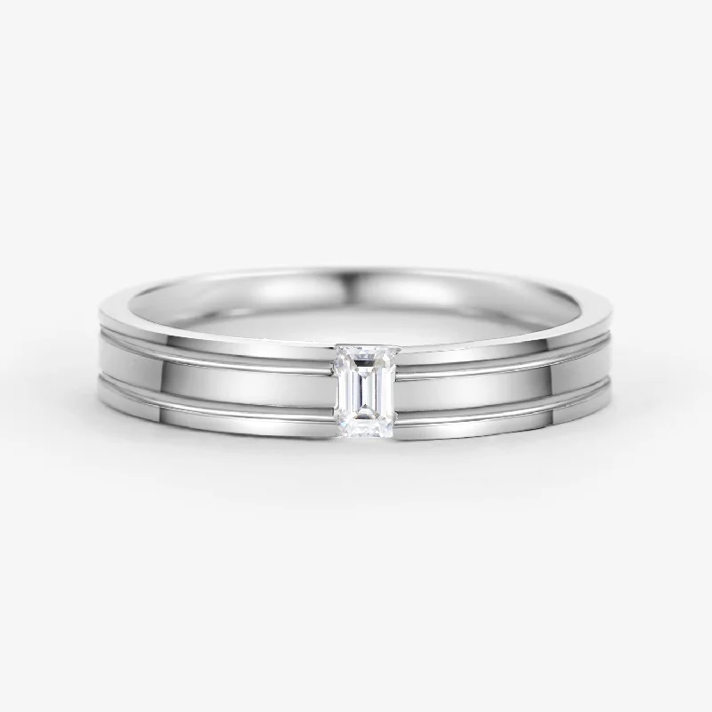 women's anniversary engagement rings-4mm Emerald Cut Moissanite Men's Wedding Band