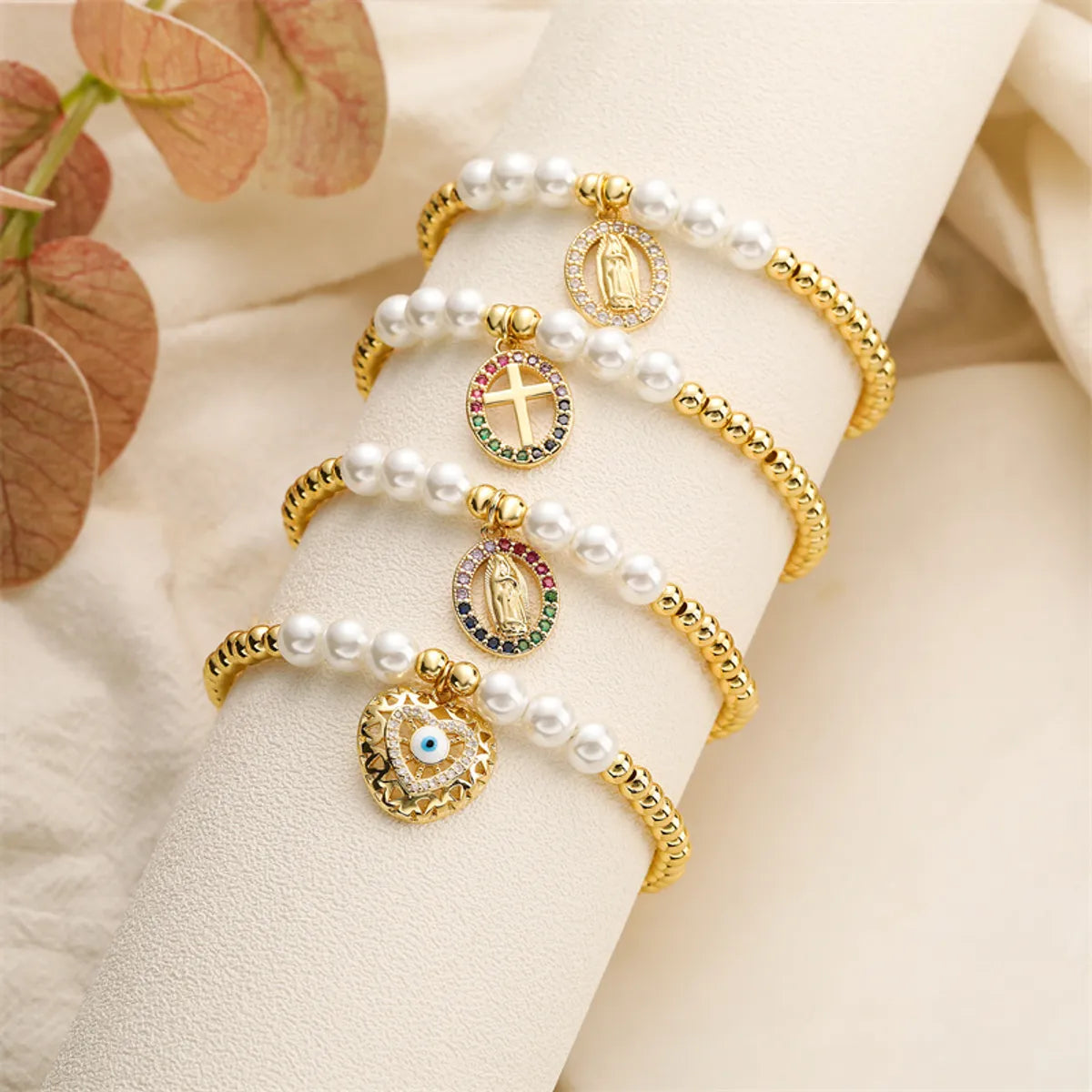 women's couple bracelets-Ig Style Simple Style Cross Heart Shape Eye Copper Beaded Inlay Zircon Bracelets