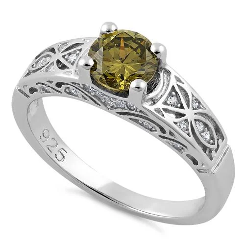 women's floating diamond engagement rings-Sterling Silver Peridot Round Cut Engagement CZ Ring