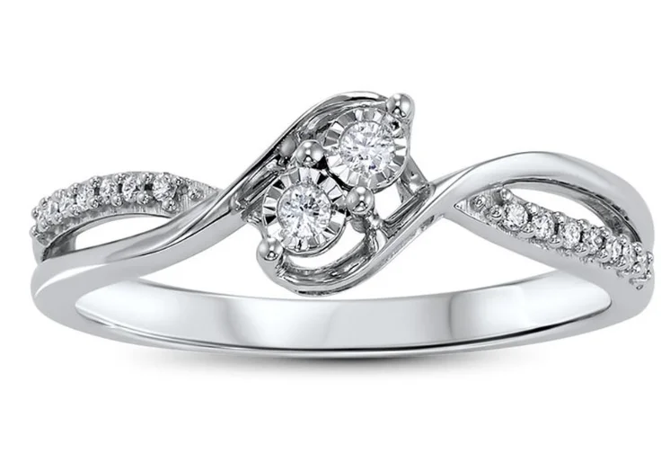 women's zodiac engagement rings-14K White Gold 0.10cttw Diamond Engagement Ring