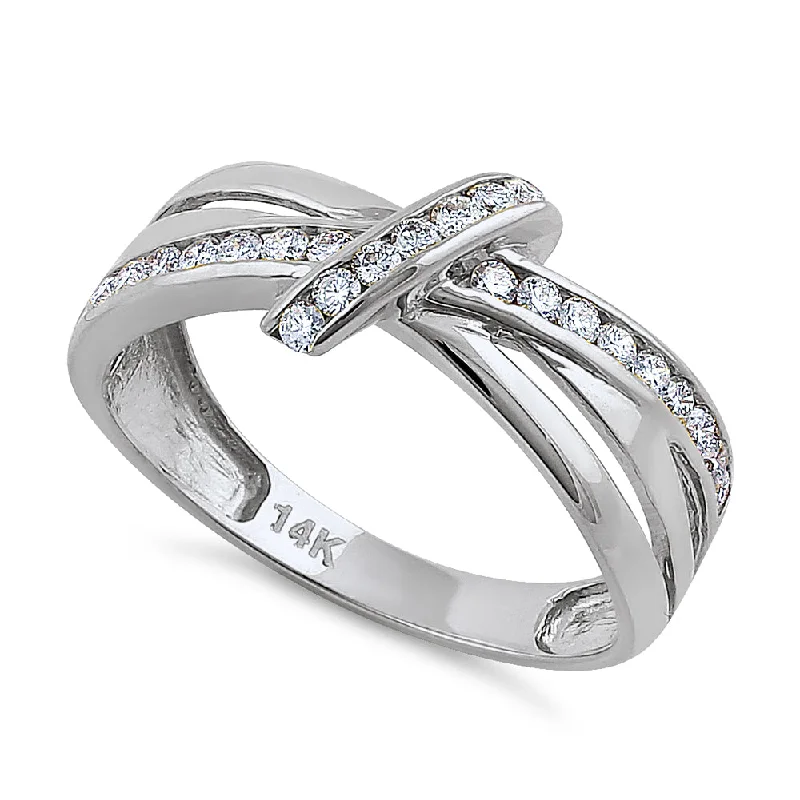 women's gemstone side stone engagement rings-Solid 14K White Gold Twist 0.47 ct. Diamond Ring