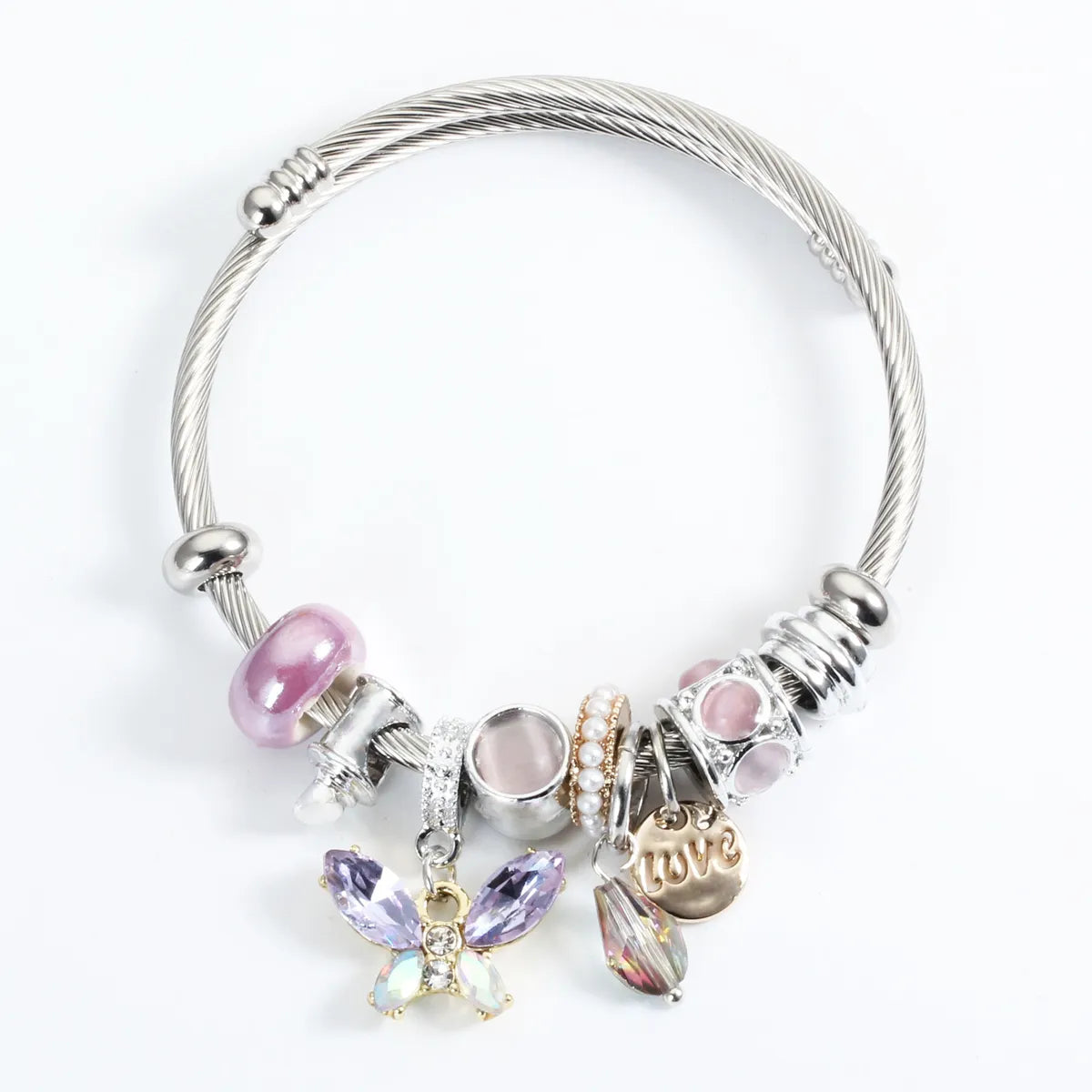 women's astrology bracelets-Sweet Love Butterfly Titanium Steel Plating Artificial Crystal Artificial Pearls Bangle