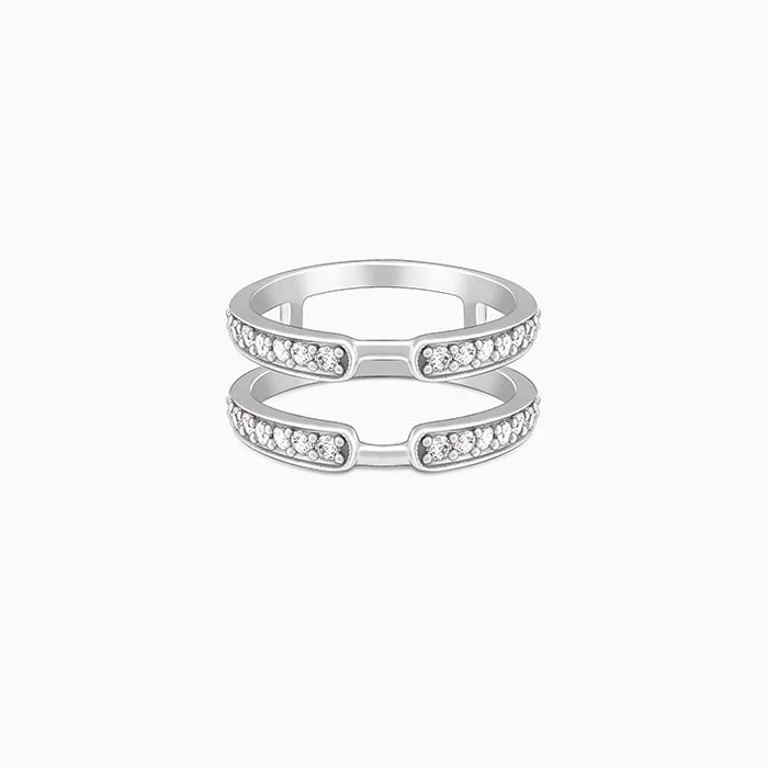 women's spinner rings-Silver Dual Layer Zircon Ring