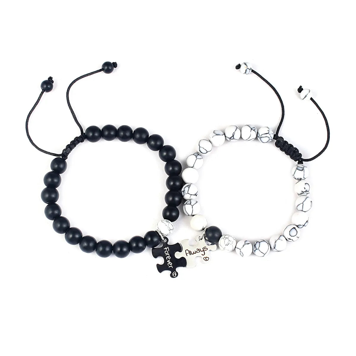 'Black Matte White-Barked Pine Couple Bracelets Pairs