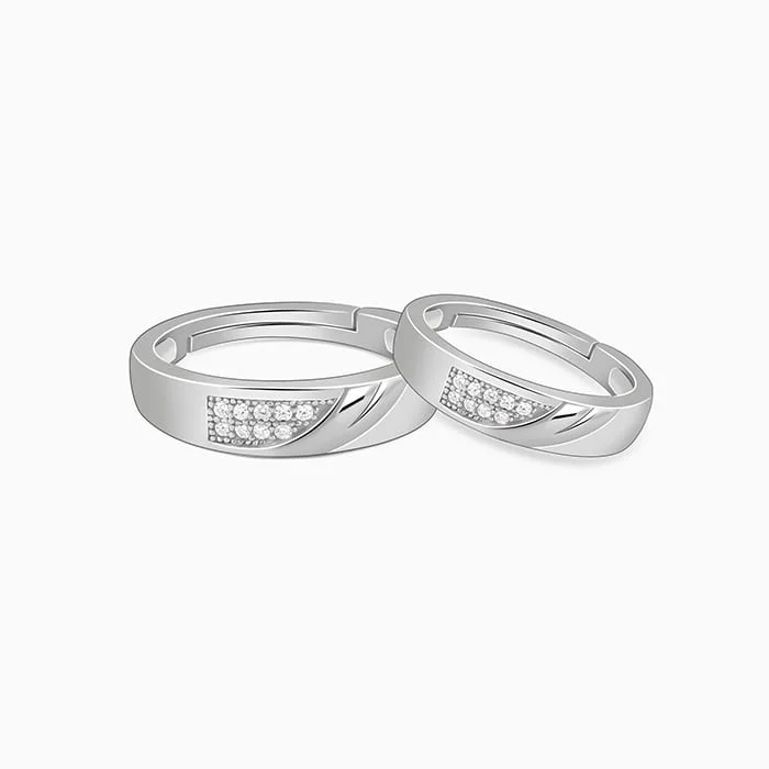 women's signet rings-Silver Classy Couple Bands