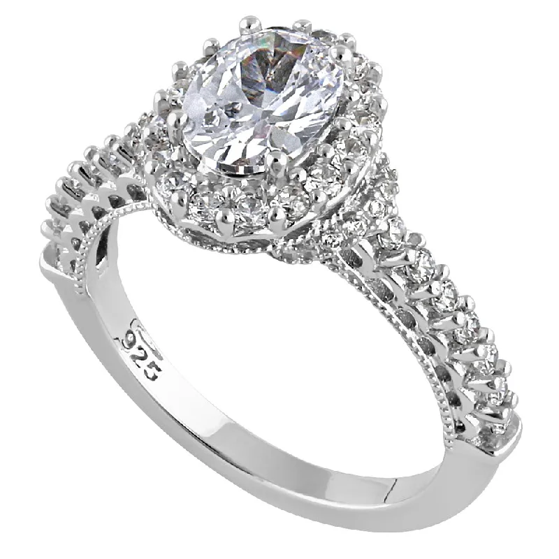 women's classic engagement rings-Sterling Silver 1.25 ct. Oval CZ Halo Engagement Ring